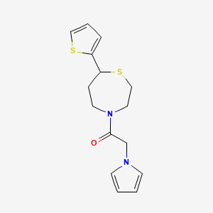 molecular formula C15H18N2OS2 B2610414 2-(1H-pyrrol-1-yl)-1-(7-(thiophen-2-yl)-1,4-thiazepan-4-yl)ethanone CAS No. 1705097-39-7