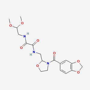 molecular formula C18H23N3O8 B2610436 N1-((3-(苯并[d][1,3]二氧杂环-5-羰基)恶唑烷-2-基)甲基)-N2-(2,2-二甲氧基乙基)草酰胺 CAS No. 874805-54-6