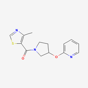 molecular formula C14H15N3O2S B2610453 (4-Methylthiazol-5-yl)(3-(pyridin-2-yloxy)pyrrolidin-1-yl)methanone CAS No. 1903118-42-2