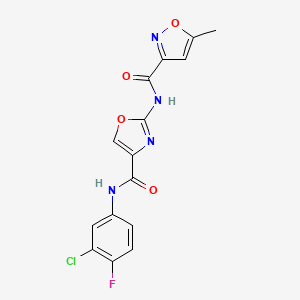 molecular formula C15H10ClFN4O4 B2610460 N-(4-((3-氯-4-氟苯基)氨基甲酰基)恶唑-2-基)-5-甲基异恶唑-3-甲酰胺 CAS No. 1448071-14-4