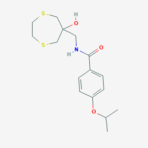 molecular formula C16H23NO3S2 B2610462 N-[(6-Hydroxy-1,4-dithiepan-6-yl)methyl]-4-propan-2-yloxybenzamide CAS No. 2415513-59-4