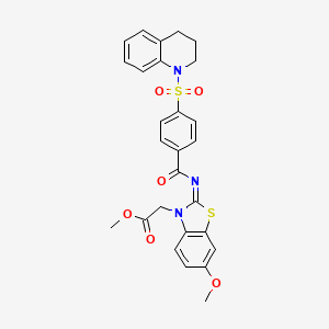 molecular formula C27H25N3O6S2 B2610475 methyl 2-[2-[4-(3,4-dihydro-2H-quinolin-1-ylsulfonyl)benzoyl]imino-6-methoxy-1,3-benzothiazol-3-yl]acetate CAS No. 865199-92-4
