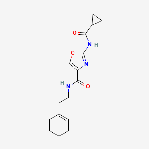 molecular formula C16H21N3O3 B2610491 N-(2-(cyclohex-1-en-1-yl)ethyl)-2-(cyclopropanecarboxamido)oxazole-4-carboxamide CAS No. 1351659-47-6