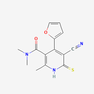 molecular formula C14H13N3O2S B2610499 5-cyano-4-(2-furyl)-6-mercapto-N,N,2-trimethylnicotinamide CAS No. 794554-78-2