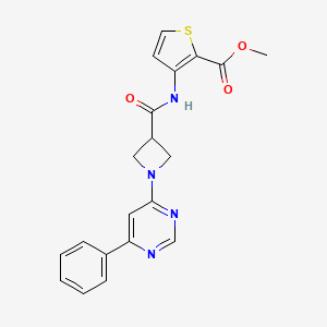 molecular formula C20H18N4O3S B2610501 3-(1-(6-苯基嘧啶-4-基)氮杂环丁烷-3-甲酰胺)噻吩-2-甲酸甲酯 CAS No. 2034286-39-8