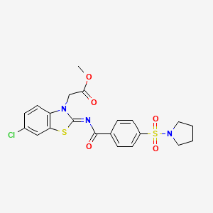 molecular formula C21H20ClN3O5S2 B2610509 Methyl 2-[6-chloro-2-(4-pyrrolidin-1-ylsulfonylbenzoyl)imino-1,3-benzothiazol-3-yl]acetate CAS No. 865197-84-8