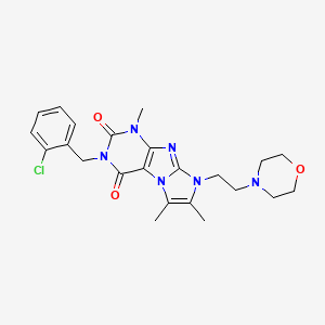 molecular formula C23H27ClN6O3 B2610516 3-(2-chlorobenzyl)-1,6,7-trimethyl-8-(2-morpholinoethyl)-1H-imidazo[2,1-f]purine-2,4(3H,8H)-dione CAS No. 927556-43-2