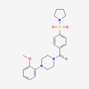 molecular formula C22H27N3O4S B2610528 1-(2-甲氧基苯基)-4-[4-(1-吡咯烷基磺酰基)苯甲酰基]哌嗪 CAS No. 609792-36-1