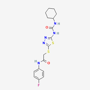 molecular formula C17H20FN5O2S2 B2610529 2-[[5-(cyclohexylcarbamoylamino)-1,3,4-thiadiazol-2-yl]sulfanyl]-N-(4-fluorophenyl)acetamide CAS No. 898462-02-7