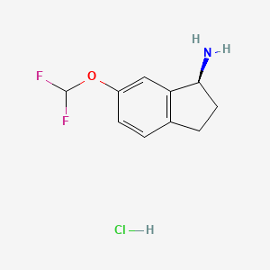 molecular formula C10H12ClF2NO B2610569 (1S)-6-(二氟甲氧基)-2,3-二氢-1H-茚-1-胺；盐酸盐 CAS No. 2377004-23-2