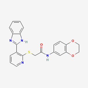 molecular formula C22H18N4O3S B2610592 2-[3-(1H-苯并咪唑-2-基)吡啶-2-基]硫代-N-(2,3-二氢-1,4-苯并二氧杂环-6-基)乙酰胺 CAS No. 838101-16-9