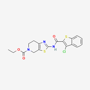 molecular formula C18H16ClN3O3S2 B2610593 ethyl 2-(3-chlorobenzo[b]thiophene-2-carboxamido)-6,7-dihydrothiazolo[5,4-c]pyridine-5(4H)-carboxylate CAS No. 922455-21-8