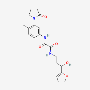 molecular formula C20H23N3O5 B2610596 N1-(3-(furan-2-yl)-3-hydroxypropyl)-N2-(4-methyl-3-(2-oxopyrrolidin-1-yl)phenyl)oxalamide CAS No. 1421476-67-6