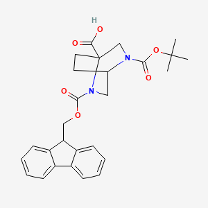 molecular formula C27H30N2O6 B2610603 2-(9H-Fluoren-9-ylmethoxycarbonyl)-5-[(2-methylpropan-2-yl)oxycarbonyl]-2,5-diazabicyclo[2.2.2]octane-1-carboxylic acid CAS No. 2378501-50-7