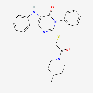 molecular formula C24H24N4O2S B2610608 2-((2-(4-methylpiperidin-1-yl)-2-oxoethyl)thio)-3-phenyl-3H-pyrimido[5,4-b]indol-4(5H)-one CAS No. 537668-64-7