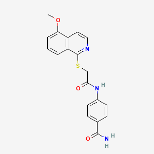 molecular formula C19H17N3O3S B2610618 4-(2-((5-Methoxyisoquinolin-1-yl)thio)acetamido)benzamide CAS No. 1203365-39-2