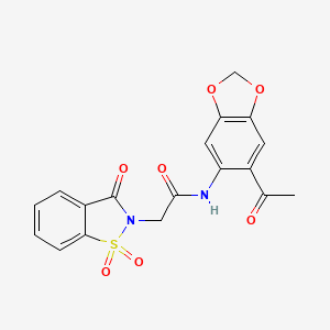N-(6-acetyl-1,3-benzodioxol-5-yl)-2-(1,1,3-trioxo-1,2-benzothiazol-2-yl)acetamide