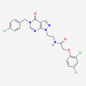molecular formula C22H18Cl3N5O3 B2610642 N-(2-(5-(4-chlorobenzyl)-4-oxo-4,5-dihydro-1H-pyrazolo[3,4-d]pyrimidin-1-yl)ethyl)-2-(2,4-dichlorophenoxy)acetamide CAS No. 922056-90-4