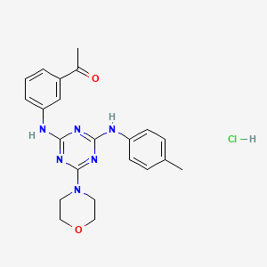 molecular formula C22H25ClN6O2 B2610651 1-(3-((4-Morpholino-6-(p-tolylamino)-1,3,5-triazin-2-yl)amino)phenyl)ethanone hydrochloride CAS No. 1179385-12-6