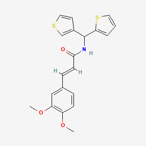 molecular formula C20H19NO3S2 B2610654 (E)-3-(3,4-dimethoxyphenyl)-N-(thiophen-2-yl(thiophen-3-yl)methyl)acrylamide CAS No. 2034997-58-3