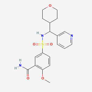 molecular formula C19H23N3O5S B2610672 2-methoxy-5-(N-(pyridin-3-yl(tetrahydro-2H-pyran-4-yl)methyl)sulfamoyl)benzamide CAS No. 2034260-55-2