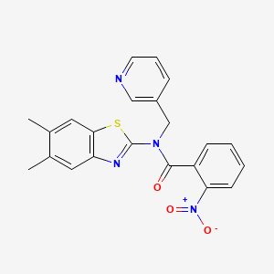 molecular formula C22H18N4O3S B2610676 N-(5,6-dimethylbenzo[d]thiazol-2-yl)-2-nitro-N-(pyridin-3-ylmethyl)benzamide CAS No. 886946-45-8