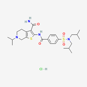 molecular formula C26H39ClN4O4S2 B2610724 2-(4-(N,N-diisobutylsulfamoyl)benzamido)-6-isopropyl-4,5,6,7-tetrahydrothieno[2,3-c]pyridine-3-carboxamide hydrochloride CAS No. 1215415-96-5
