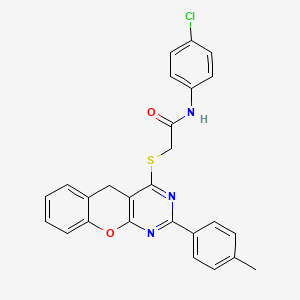 molecular formula C26H20ClN3O2S B2610737 N-(4-氯苯基)-2-((2-(对甲苯基)-5H-色烯并[2,3-d]嘧啶-4-基)硫代)乙酰胺 CAS No. 866811-33-8