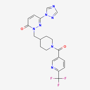 molecular formula C19H18F3N7O2 B2610747 6-(1H-1,2,4-三唑-1-基)-2-({1-[6-(三氟甲基)吡啶-3-羰基]哌啶-4-基}甲基)-2,3-二氢哒嗪-3-酮 CAS No. 2189499-42-9