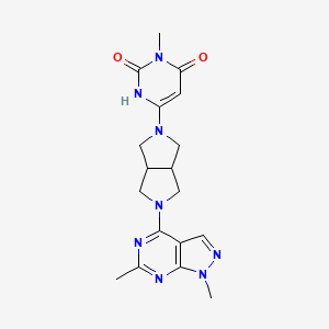 molecular formula C18H22N8O2 B2610759 6-[5-(1,6-Dimethylpyrazolo[3,4-d]pyrimidin-4-yl)-1,3,3a,4,6,6a-hexahydropyrrolo[3,4-c]pyrrol-2-yl]-3-methyl-1H-pyrimidine-2,4-dione CAS No. 2415524-68-2