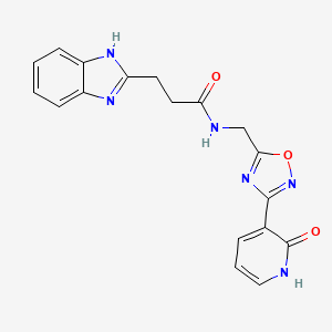molecular formula C18H16N6O3 B2610763 3-(1H-benzo[d]imidazol-2-yl)-N-((3-(2-oxo-1,2-dihydropyridin-3-yl)-1,2,4-oxadiazol-5-yl)methyl)propanamide CAS No. 2034409-47-5