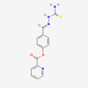 molecular formula C14H12N4O2S B2610771 (E)-4-((2-氨基甲硫代次甲基)苯基)吡啶甲酸酯 CAS No. 325699-71-6