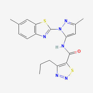 molecular formula C18H18N6OS2 B2610804 N-(3-methyl-1-(6-methylbenzo[d]thiazol-2-yl)-1H-pyrazol-5-yl)-4-propyl-1,2,3-thiadiazole-5-carboxamide CAS No. 1207036-74-5