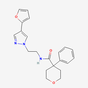 molecular formula C21H23N3O3 B2610819 N-(2-(4-(furan-2-yl)-1H-pyrazol-1-yl)ethyl)-4-phenyltetrahydro-2H-pyran-4-carboxamide CAS No. 2034351-52-3