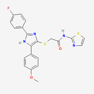 molecular formula C21H17FN4O2S2 B2610846 2-{[2-(4-fluorophenyl)-5-(4-methoxyphenyl)-1H-imidazol-4-yl]sulfanyl}-N-(1,3-thiazol-2-yl)acetamide CAS No. 866346-79-4