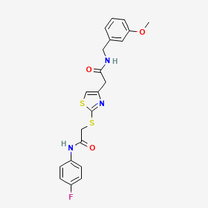molecular formula C21H20FN3O3S2 B2610848 N-(4-fluorophenyl)-2-((4-(2-((3-methoxybenzyl)amino)-2-oxoethyl)thiazol-2-yl)thio)acetamide CAS No. 941980-79-6