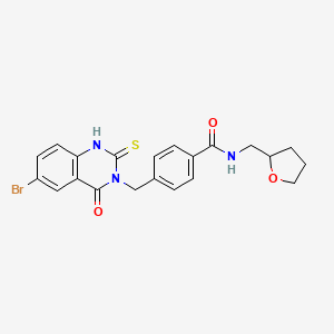 4-[(6-bromo-4-oxo-2-sulfanylidene-1H-quinazolin-3-yl)methyl]-N-(oxolan-2-ylmethyl)benzamide
