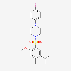molecular formula C21H27FN2O3S B2610898 1-(4-氟苯基)-4-((5-异丙基-2-甲氧基-4-甲苯基)磺酰基)哌嗪 CAS No. 398996-74-2
