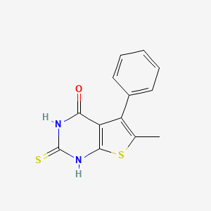 molecular formula C13H10N2OS2 B2610918 2-mercapto-6-methyl-5-phenylthieno[2,3-d]pyrimidin-4(3H)-one CAS No. 692764-75-3