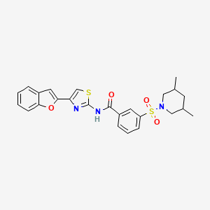 molecular formula C25H25N3O4S2 B2610930 N-(4-(benzofuran-2-yl)thiazol-2-yl)-3-((3,5-dimethylpiperidin-1-yl)sulfonyl)benzamide CAS No. 942034-35-7