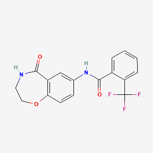 molecular formula C17H13F3N2O3 B2610931 N-(5-oxo-2,3,4,5-tetrahydrobenzo[f][1,4]oxazepin-7-yl)-2-(trifluoromethyl)benzamide CAS No. 922026-74-2