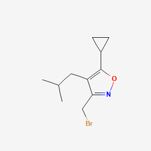 molecular formula C11H16BrNO B2610942 3-(Bromomethyl)-5-cyclopropyl-4-(2-methylpropyl)-1,2-oxazole CAS No. 1874621-25-6