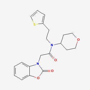 molecular formula C20H22N2O4S B2610943 2-(2-oxobenzo[d]oxazol-3(2H)-yl)-N-(tetrahydro-2H-pyran-4-yl)-N-(2-(thiophen-2-yl)ethyl)acetamide CAS No. 1798618-42-4