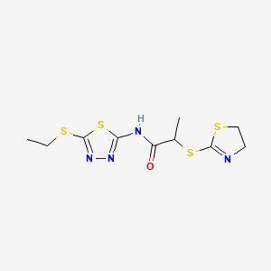 molecular formula C10H14N4OS4 B2610964 2-((4,5-dihydrothiazol-2-yl)thio)-N-(5-(ethylthio)-1,3,4-thiadiazol-2-yl)propanamide CAS No. 394236-12-5