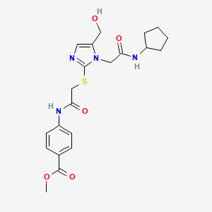 molecular formula C21H26N4O5S B2610976 methyl 4-(2-((1-(2-(cyclopentylamino)-2-oxoethyl)-5-(hydroxymethyl)-1H-imidazol-2-yl)thio)acetamido)benzoate CAS No. 921820-83-9