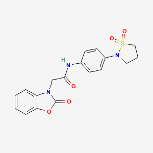 molecular formula C18H17N3O5S B2610978 N-(4-(1,1-dioxidoisothiazolidin-2-yl)phenyl)-2-(2-oxobenzo[d]oxazol-3(2H)-yl)acetamide CAS No. 1207033-88-2