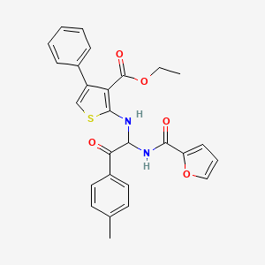 molecular formula C27H24N2O5S B2610987 Ethyl 2-(1-(furan-2-carboxamido)-2-oxo-2-p-tolylethylamino)-4-phenylthiophene-3-carboxylate CAS No. 373368-99-1