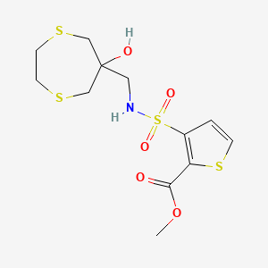 molecular formula C12H17NO5S4 B2611005 Methyl 3-[(6-hydroxy-1,4-dithiepan-6-yl)methylsulfamoyl]thiophene-2-carboxylate CAS No. 2415501-09-4