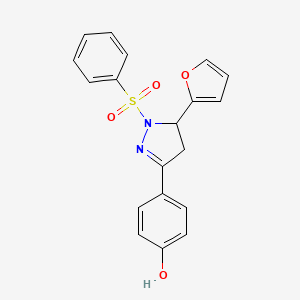 molecular formula C19H16N2O4S B2611009 4-(5-(furan-2-yl)-1-(phenylsulfonyl)-4,5-dihydro-1H-pyrazol-3-yl)phenol CAS No. 868155-39-9