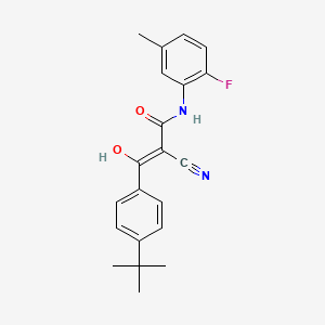 molecular formula C21H21FN2O2 B2611012 (Z)-3-[4-(tert-butyl)phenyl]-2-cyano-N-(2-fluoro-5-methylphenyl)-3-hydroxy-2-propenamide CAS No. 866151-41-9